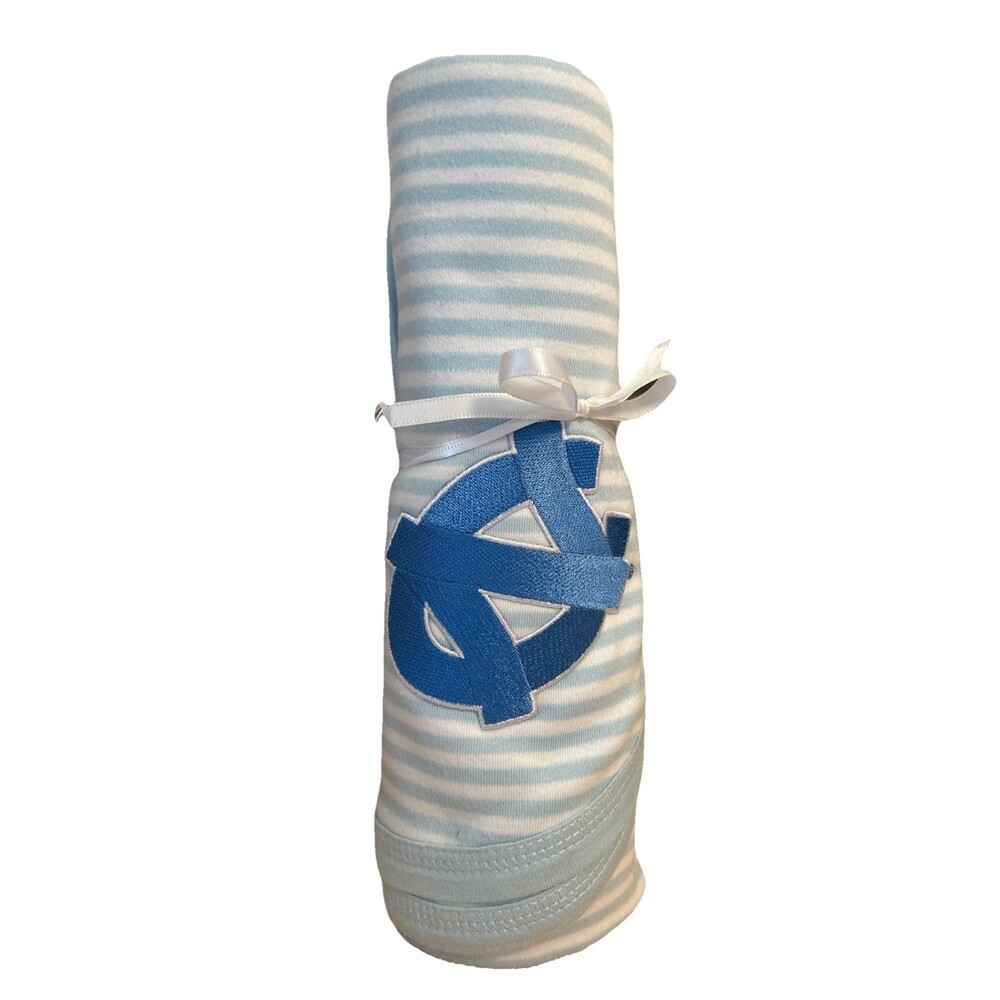 New UNC Tar Heels Nursery Crib Blanket with Logo Blue White Stripe Baby Boy